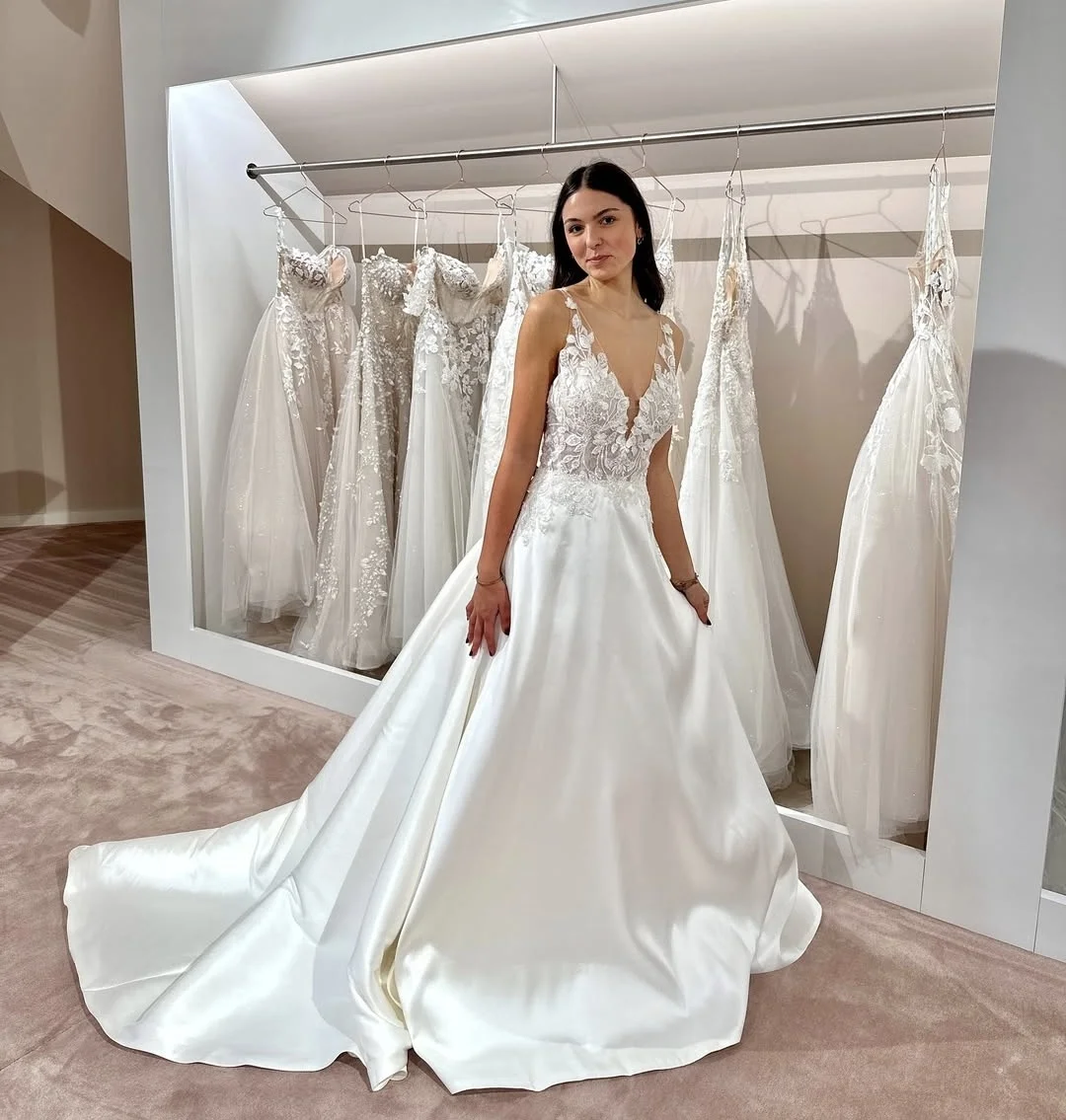 Customize Measure Elegant V-Neck Wedding Dress Soft Satin A-Line Floor Length For Women Stunning Robe De Mariee Soft Satin 2025