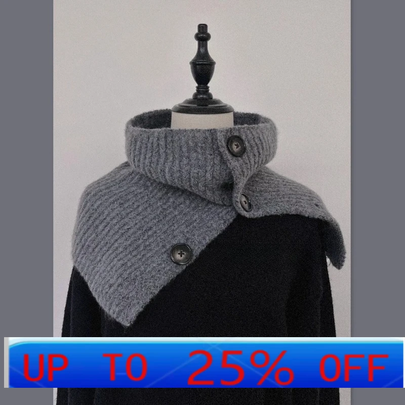 

LMM button knitted pullover scarf women's winter versatile shawl cold protection