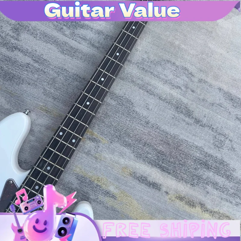 4 String Bass Electric Guitar Gloss White Offset Double Cut Tortoise Shell Pickguard Dual Single Coil Pickups Free Shipping view 6