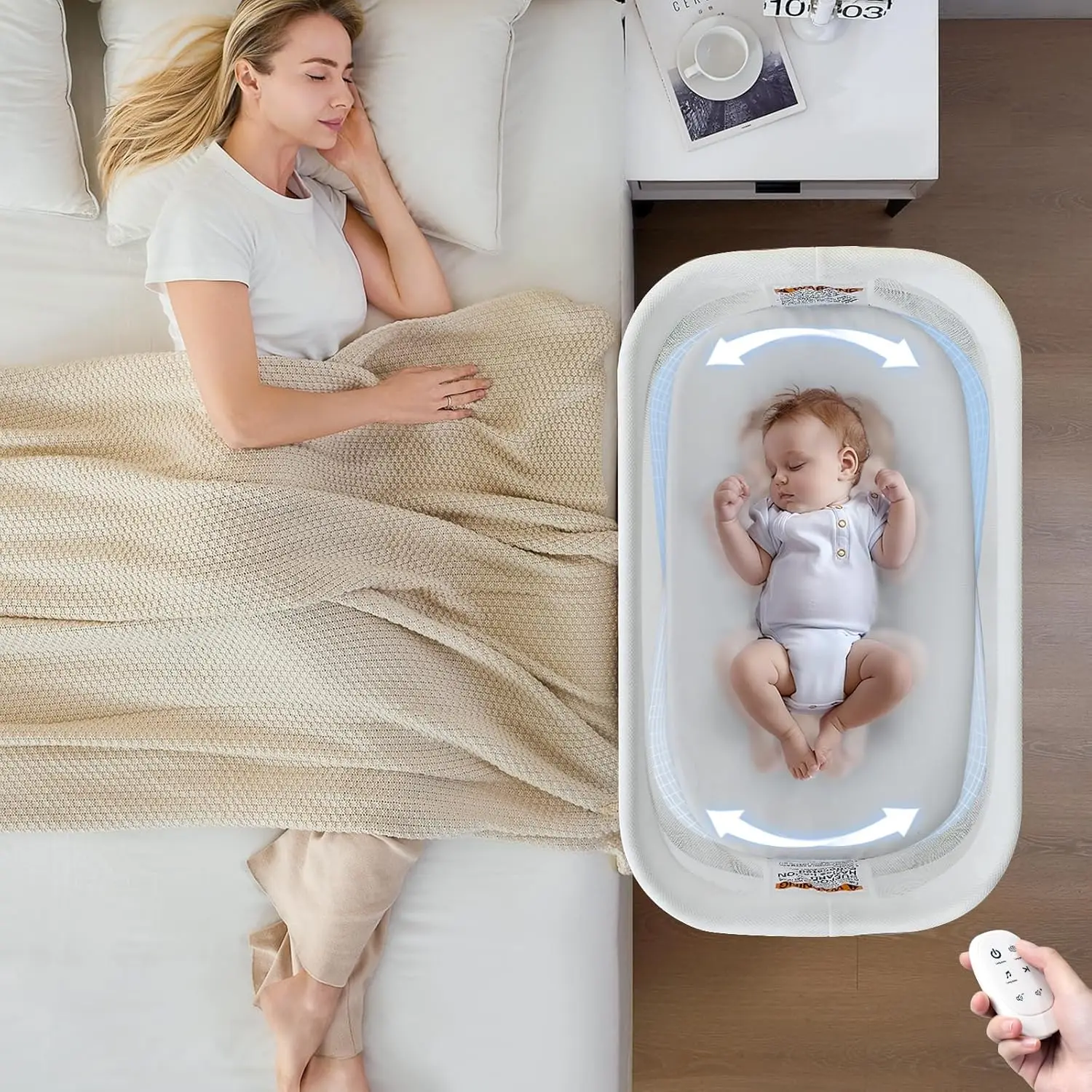 

Rocking Bassinet for Baby 3 Speeds, Smart Motion Detection, Electric Bedside Sleeper with 8 Soothing Music