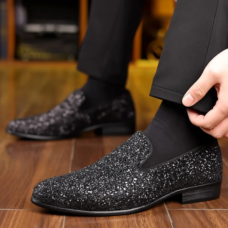 Designer Luxury Loafers Men Shoes Gold Silver Sequin Wedding Shoes Slip on Flats High Quality Fashion Men Formal Party Shoe New
