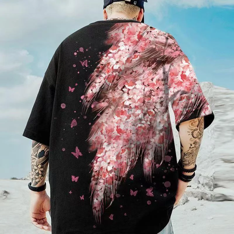 Summer Men O Neck Short Sleeve T Shirt Butterfly Flowers Wing Print Fashion Casual 2xl Couple