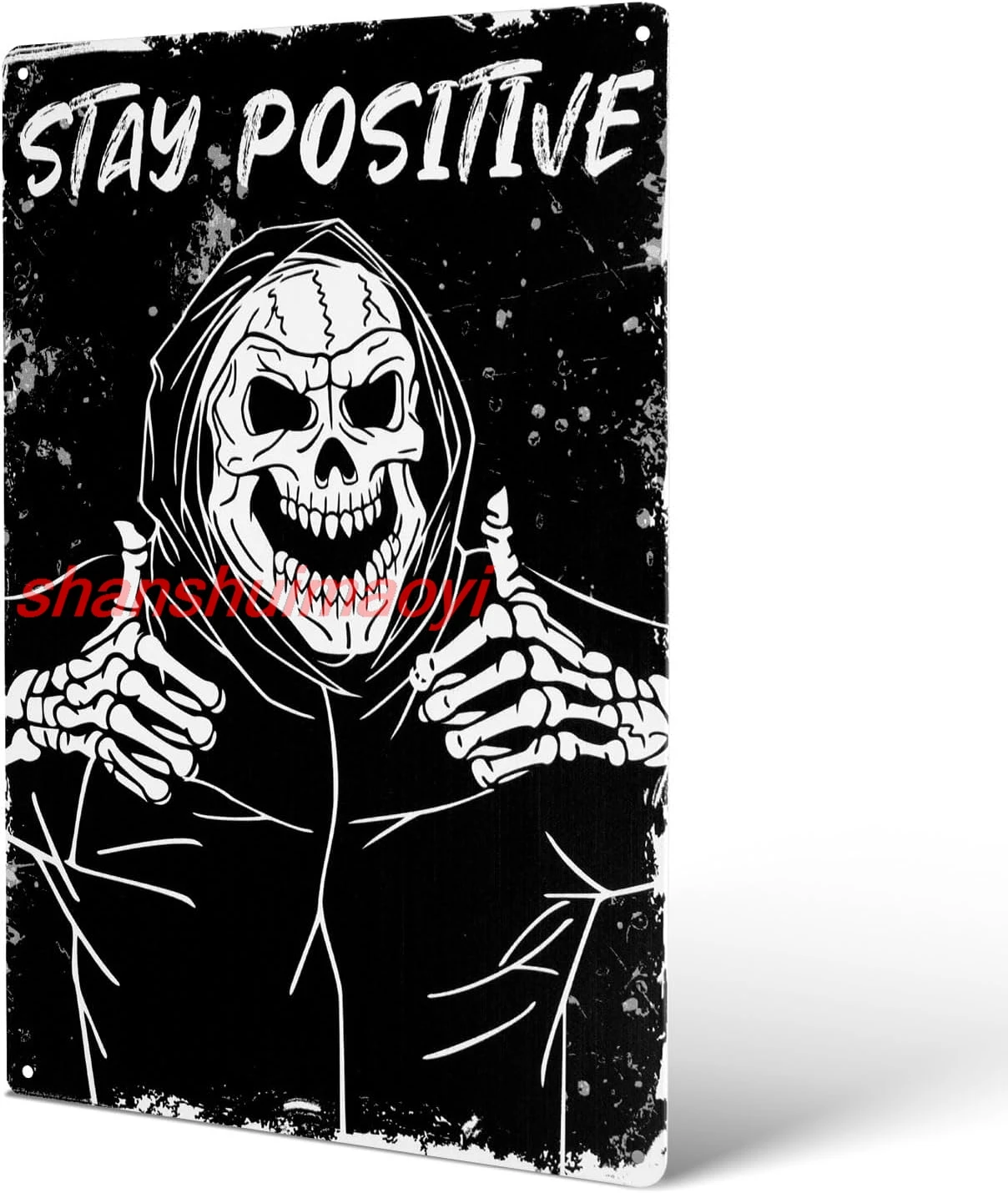 Stay Positive Skeleton Sign, 8x12 Inch Retro Halloween Metal Sign Stay Positive Skull Sign Gothic Sign Halloween Wall Decor Skel