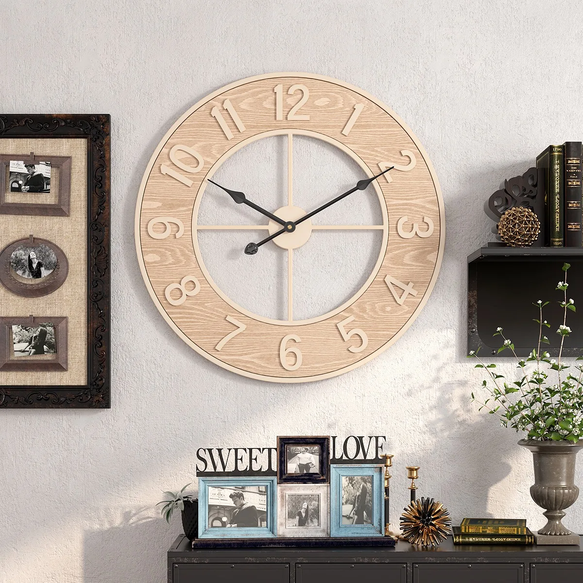 

Creative wall clock living room decoration wooden clock home clock decoration silent wall clock Home Decoration Art Clock 60cm