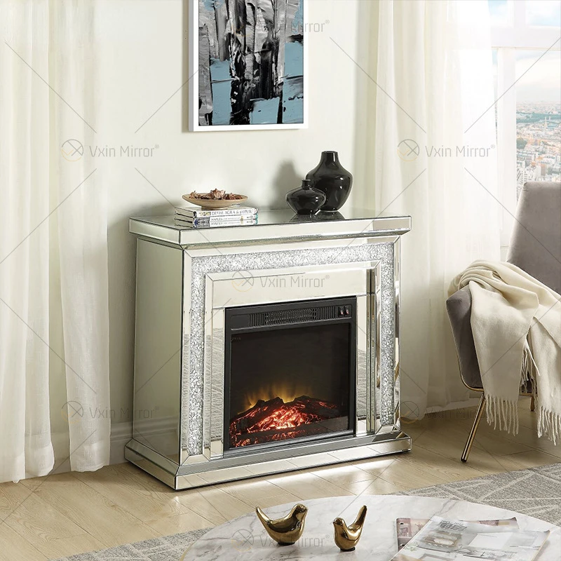 Mirror fireplace, glass fireplace, simulated flame, 3D atomization, electric fireplace, North American living room, heating hood