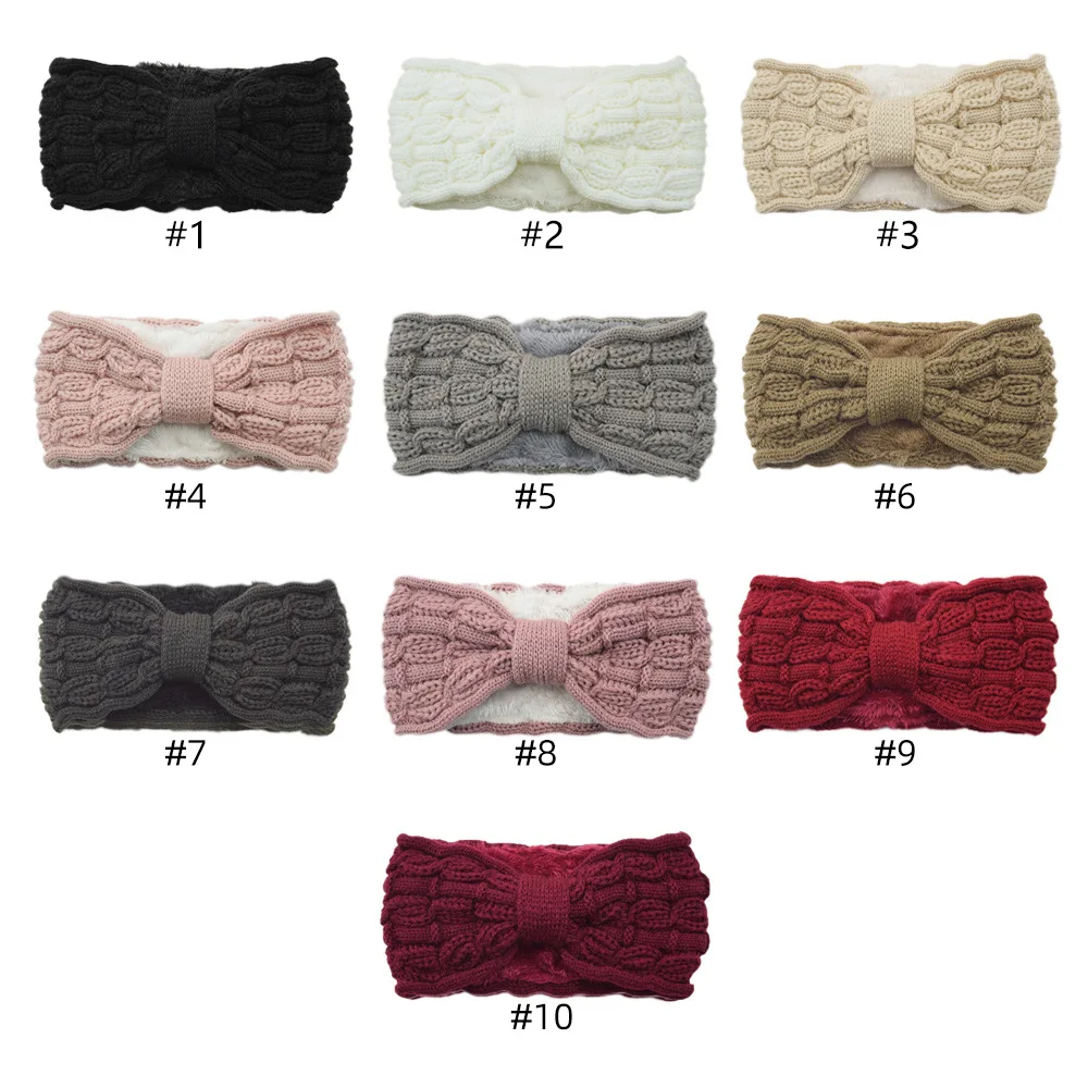 الشتاء محبوك عقال الكروشيه عمامة محبوك الأذن أدفأ مع بطانة أفخم الملتوية مطاطا عمامة أشرطة رأس إكسسوارات الشعر #2