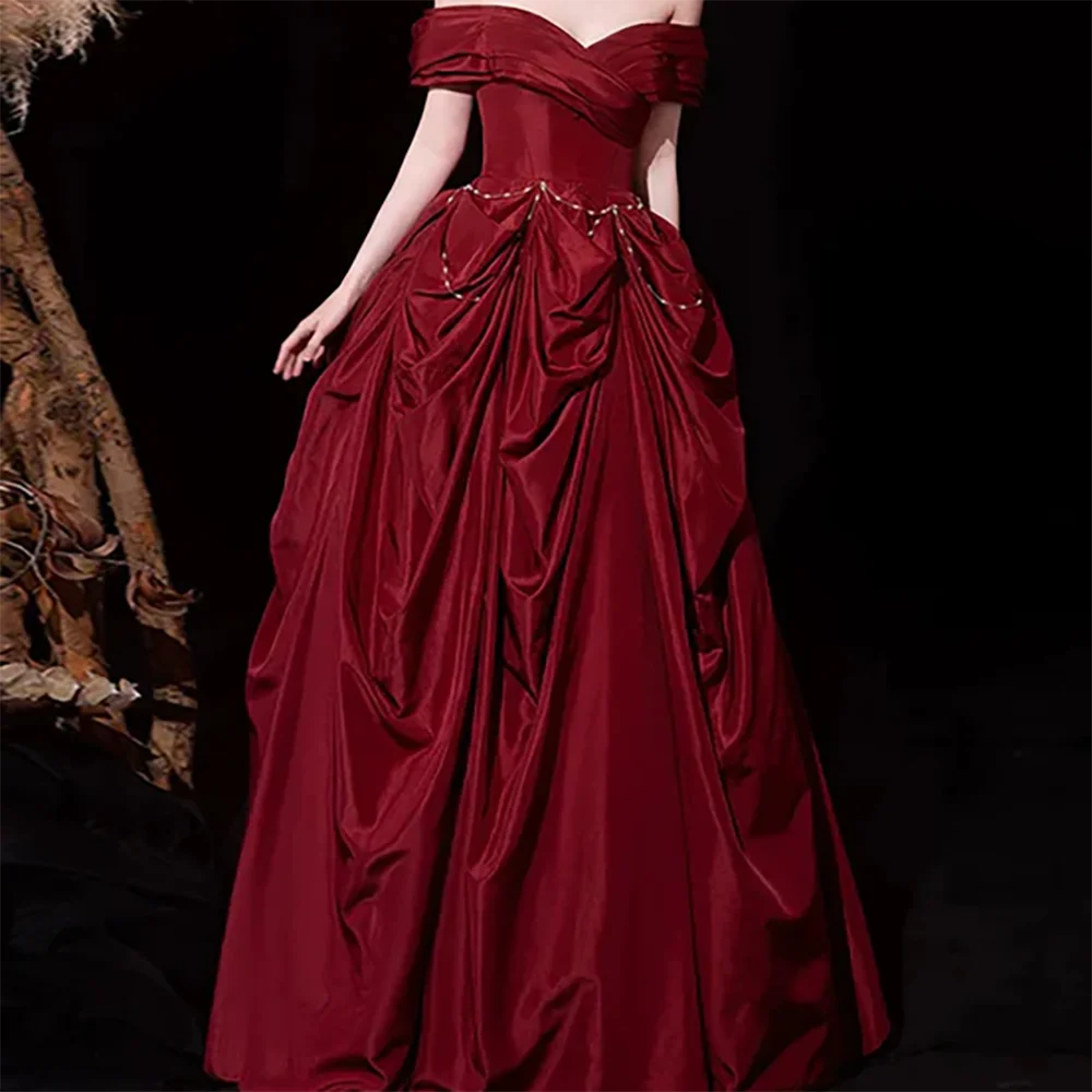 

Classic Off Shoulder Pleat Tiered A-Line Formal Evening Dresses Birthday Party Prom Gowns Customized