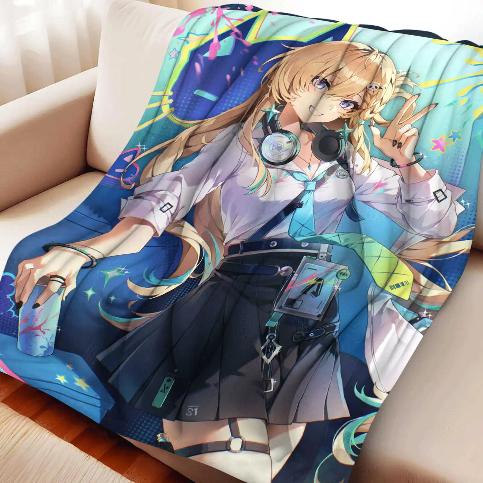 Cartoon Lynae Multifunctional Flannel Blanket Cover Warm Soft Anime Wuthering Waves  Blanket Decor Home Universal Blankets