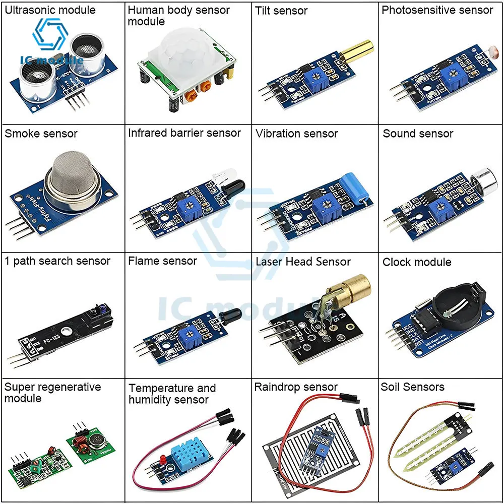 16 in 1 Smart Home Sensor Modules Kit DIY Professional Modules Sensor Kit for Arduino Raspberry Pi