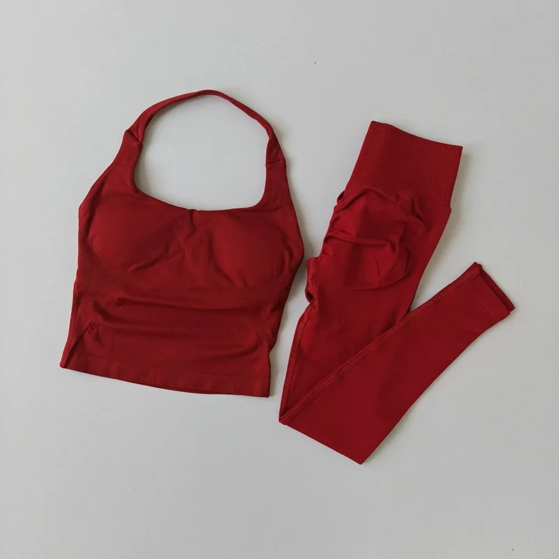 سراويل اليوغا عالية الخصر للتحكم في البطن ورفع الورك بدلة رياضية نسائية رافعة للصدمات ورقبة رسن وتخسيس الظهر مجموعة اللياقة البدنية #5