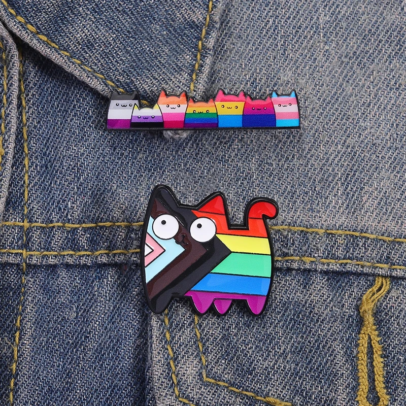 LGBT قوس قزح فخر القط بروش المينا دبابيس لطيف هريرة الحيوانات الأليفة كيتي دبابيس معدنية على ظهره شارة التلبيب مجوهرات هدية لأفضل صديق