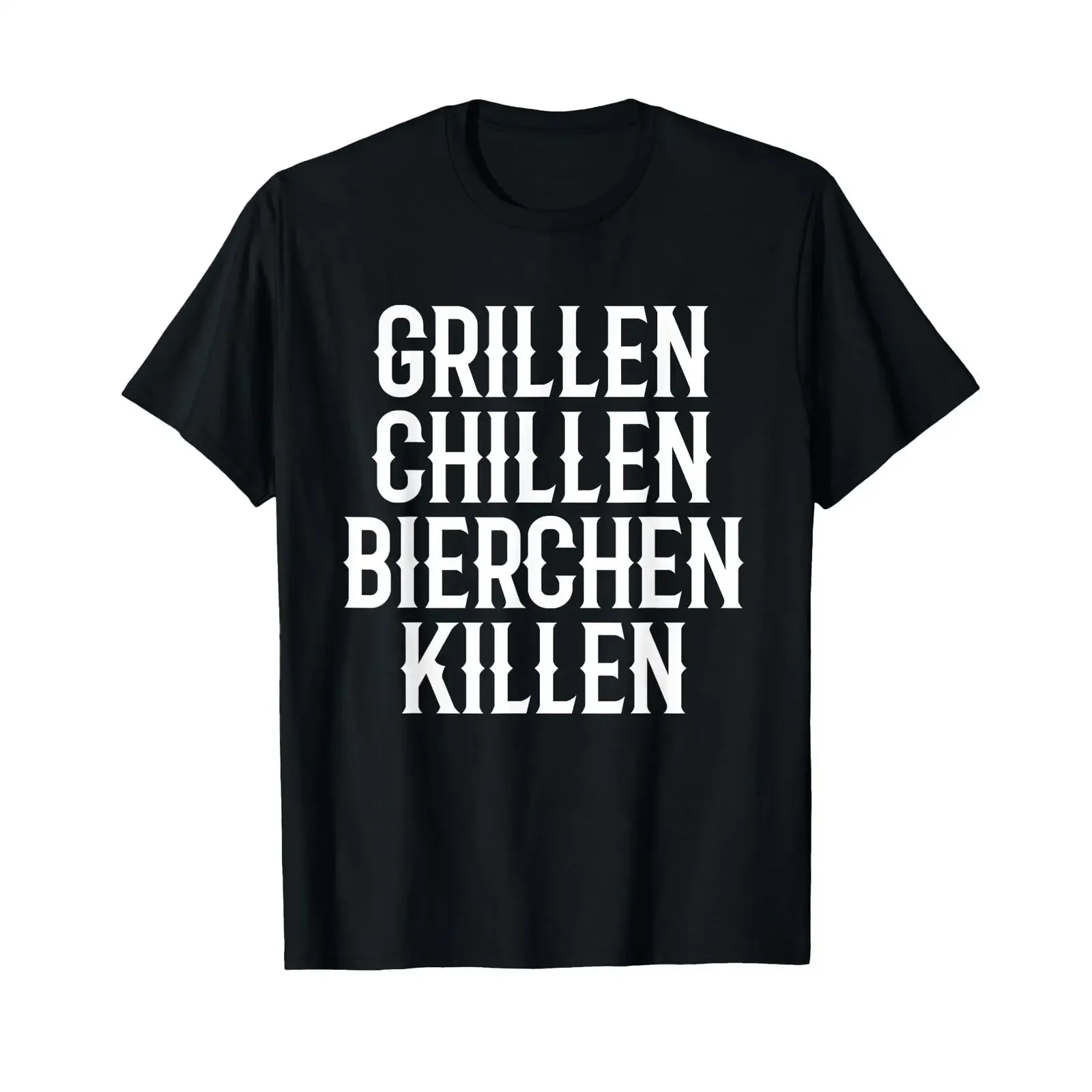 BBQ T Shirt with German Text 'Grill' Chillen Beer Killing' Language vintage Washed Stylish Comfortable graphic homme Breathable