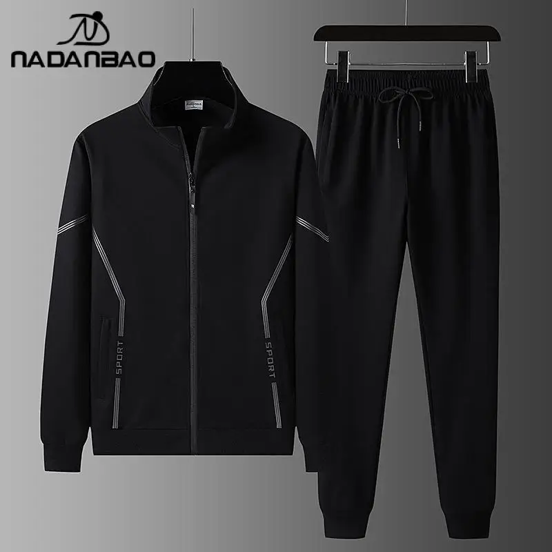 

Nadanbao Men Gym Sport Running Two-Piece Set Casual Coat Sets Fitness Wear Ropa Deportiva Black Sports Suit Shirt Gym Pants