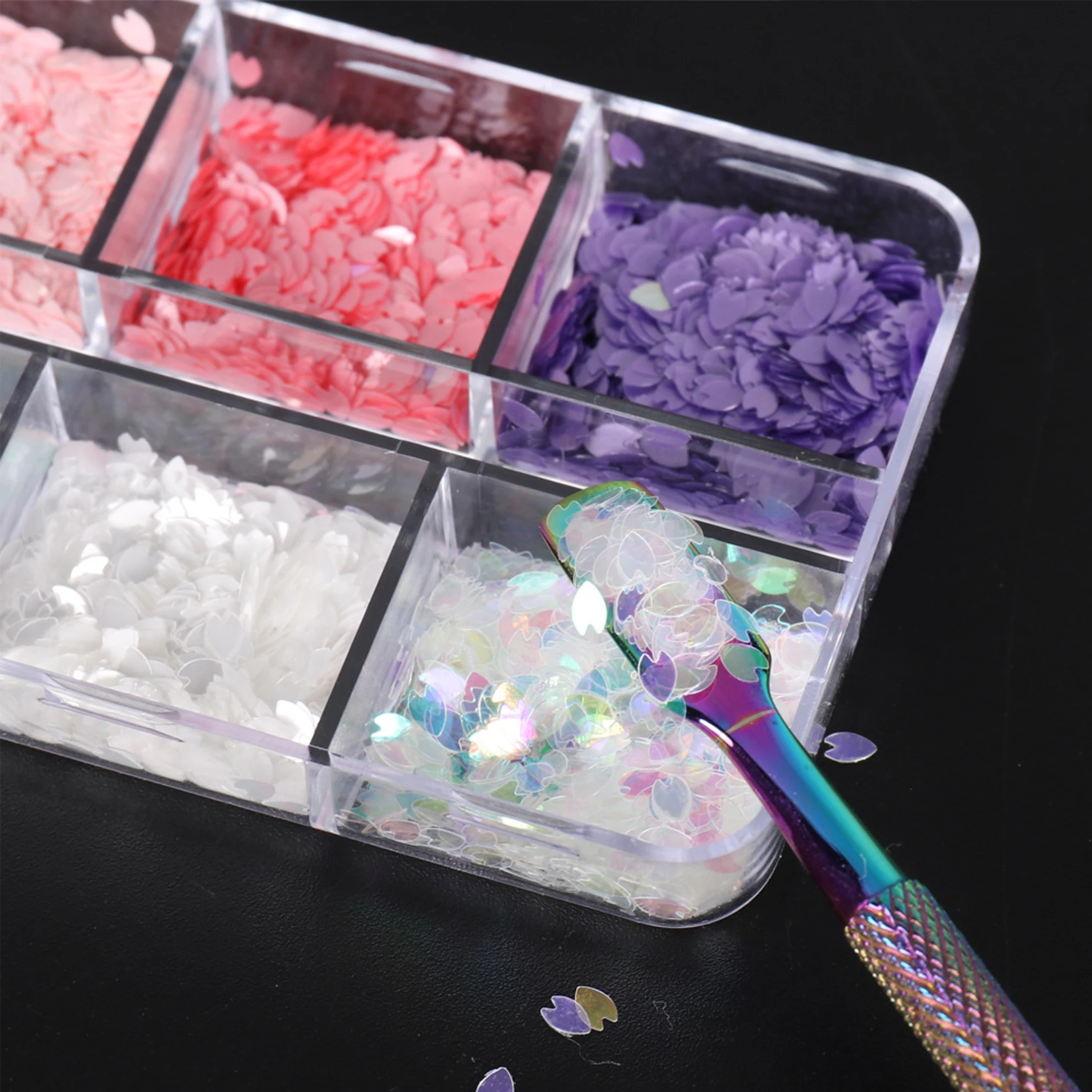 RS 1 caja de lentejuelas con purpurina para uñas de flor de cerezo, lentejuelas holográficas de flores coloridas, decoraciones en escamas para decoración de uñas para regalo de Navidad