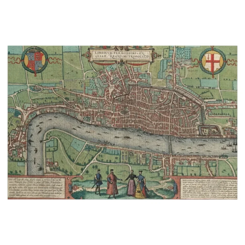 

Antique Map Print of London by Braun & Hogenberg, 1582 Jigsaw Puzzle With Personalized Photo Baby Wooden Wood Name Puzzle