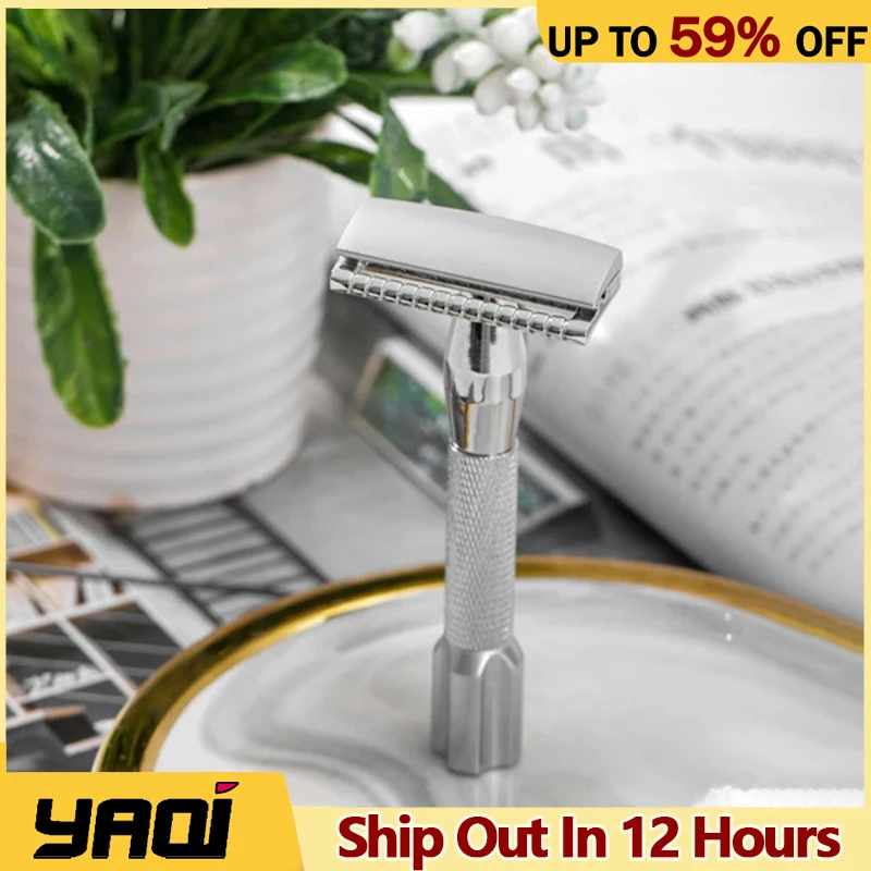 YAQI ماكينة حلاقة أمان بمقبض ألومنيوم خفيفة الوزن من Razzo Rocket بلون الكروم للرجال الناضجين، قبضة مريحة، تحقيق الحلاقة الدقيقة