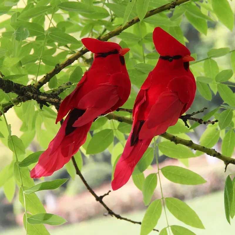 

2pcs Simulation Feather Birds with Clips for Garden Lawn Tree Decor Handicraft Red Birds Figurines Christmas Home Decoration