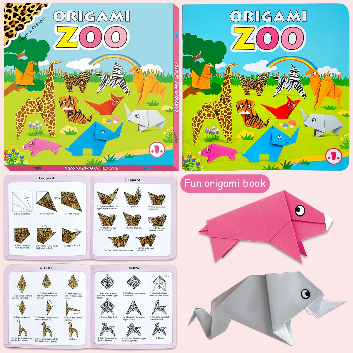 Children's Origami Zoo Set 43 Animal Models Step-by-Step Instructions Montessori Educational Booklet Included