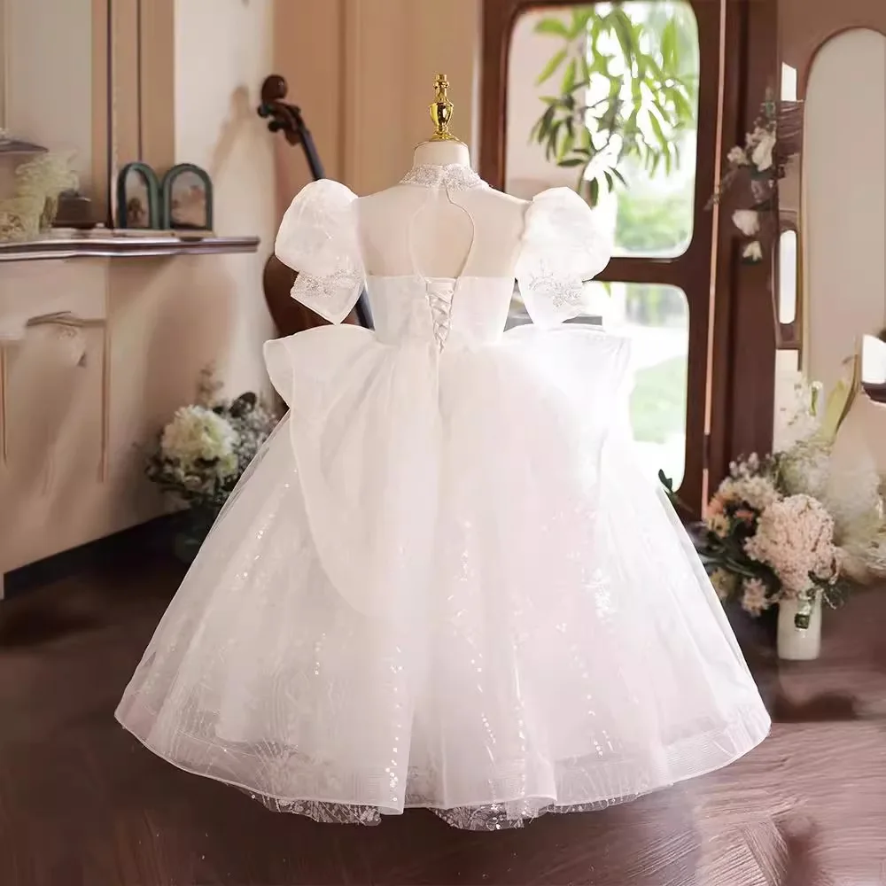 Robe de Rhblanche pour bébé fille, robes de demoiselle d'honneur, paillettes, perles, Rhde princesse, fête d'anniversaire, tout ce qui est formel