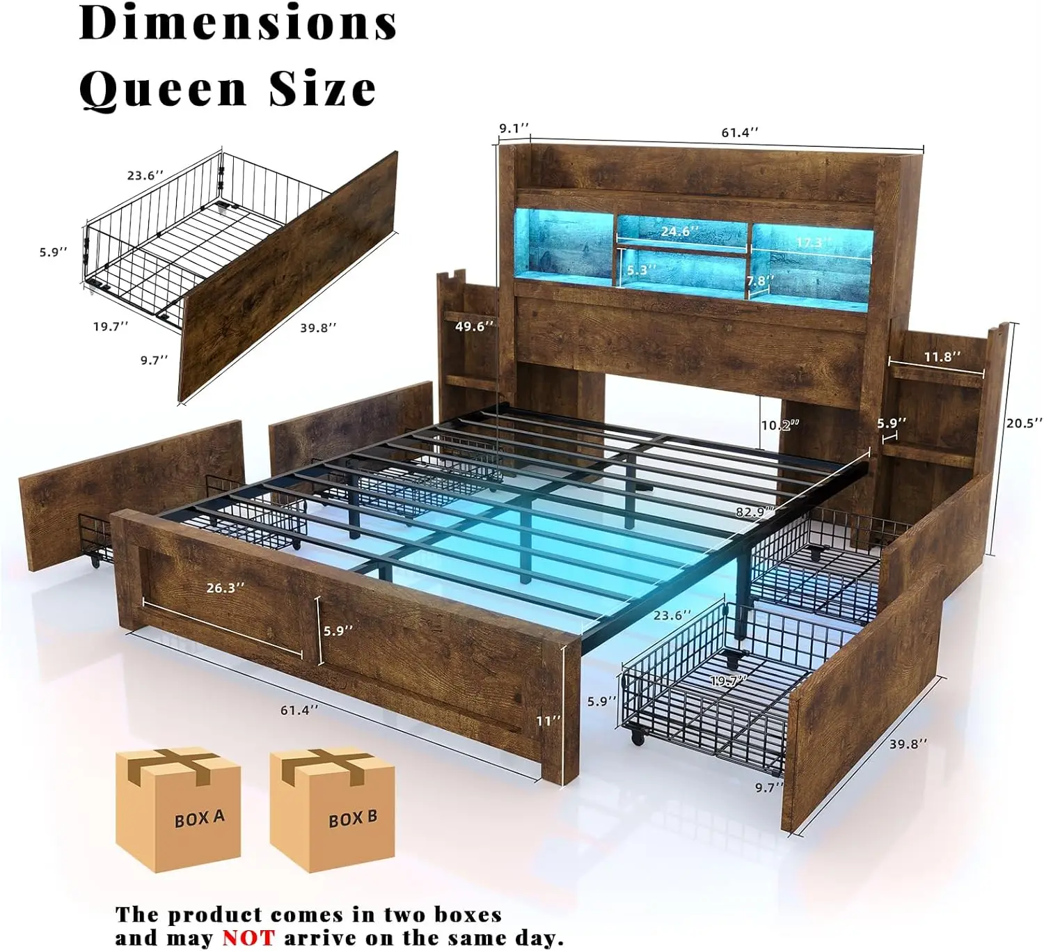 Queen Bed Frame With 49.6