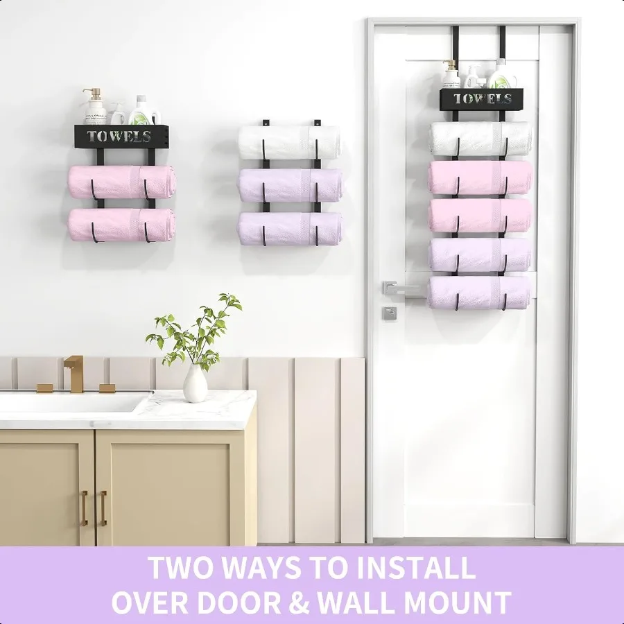 6 camadas sobre a porta toalheiros para montagem na parede do banheiro armazenamento de toalha do banheiro com cesta sobre a porta suporte de toalha para rolo