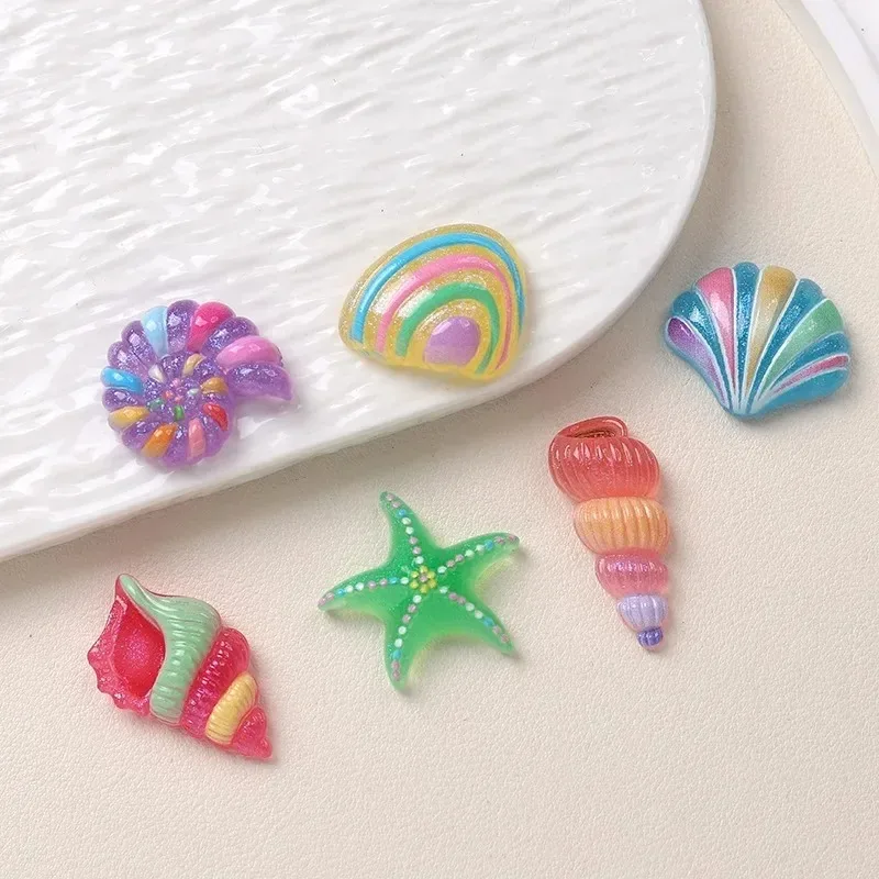 10Pcs Natural Style Resin Shell Conch Starfish Flatback Cabochons DIY Phone Case Hair Clip Jewelry Making Scrapbook Decor