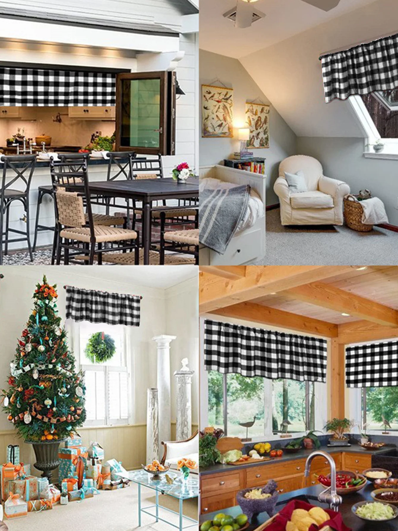 الجاموس تحقق منقوشة نافذة ديكور قضيب جيب الستائر للمطبخ الحمام غرفة المعيشة لينة دائم تصميم مزرعة أحمر أبيض