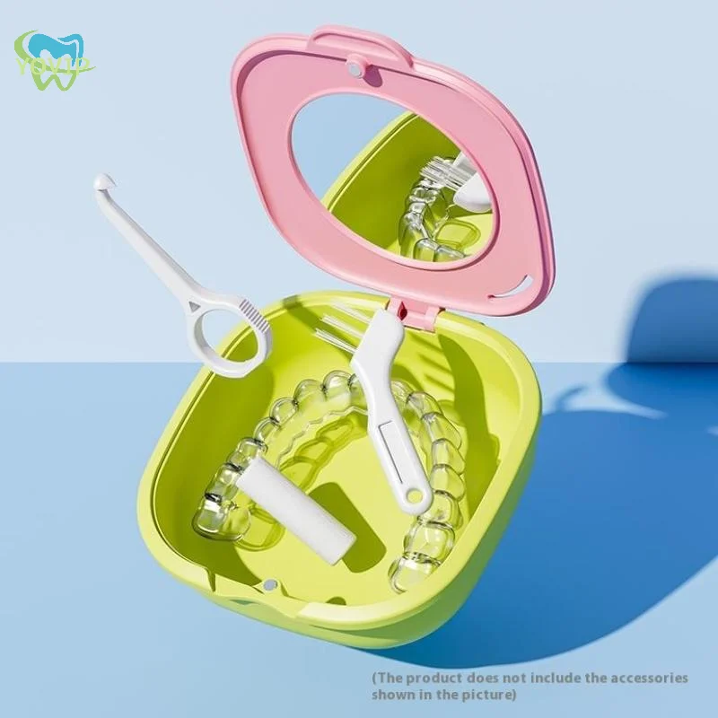 Retainer Case with Mirror Drain Basket Portable Braces Box Travel Dental Organizer for Mouth Guard