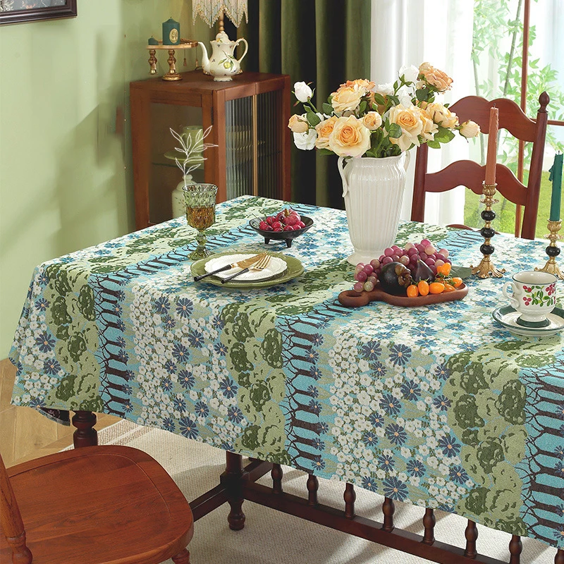 Retro-Style Tablecloth Mat Jacquard Yarn-Dyed Floral Dirt-Resistant Decorative Table Cloth Home Cloths Art Stall Tablecloths