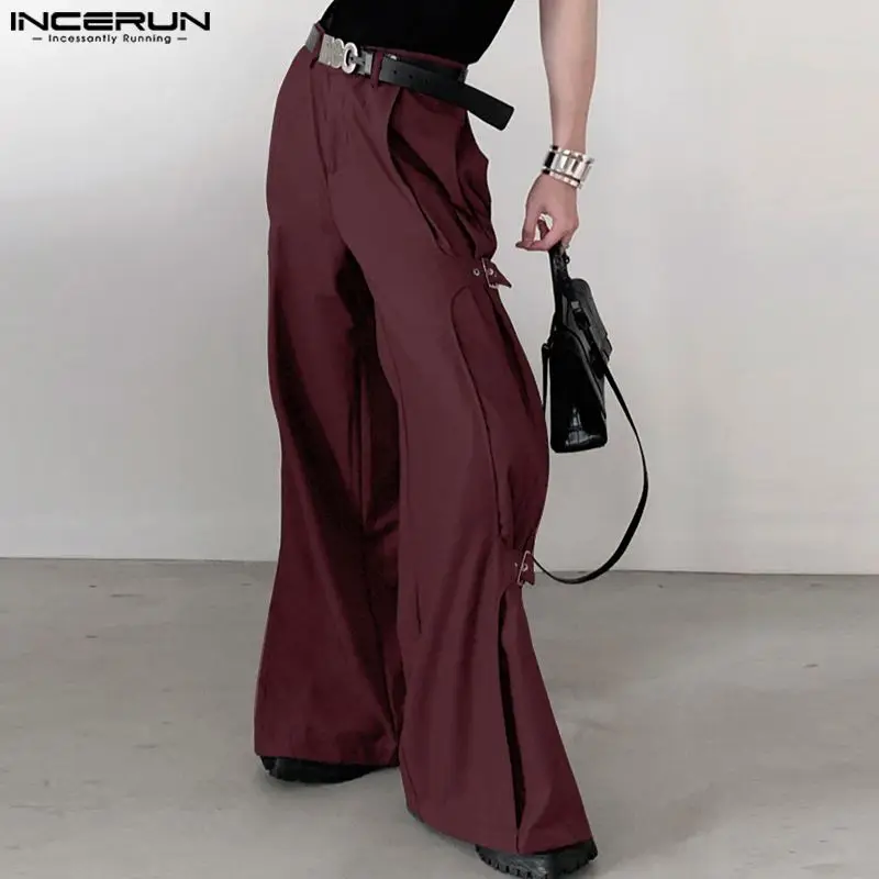 INCERUN 2024 Korean Style Trousers Fashion Men\'s Deconstruction Design Solid Long Pant Streetwear Loose Wide Leg Pantalons S-5XL