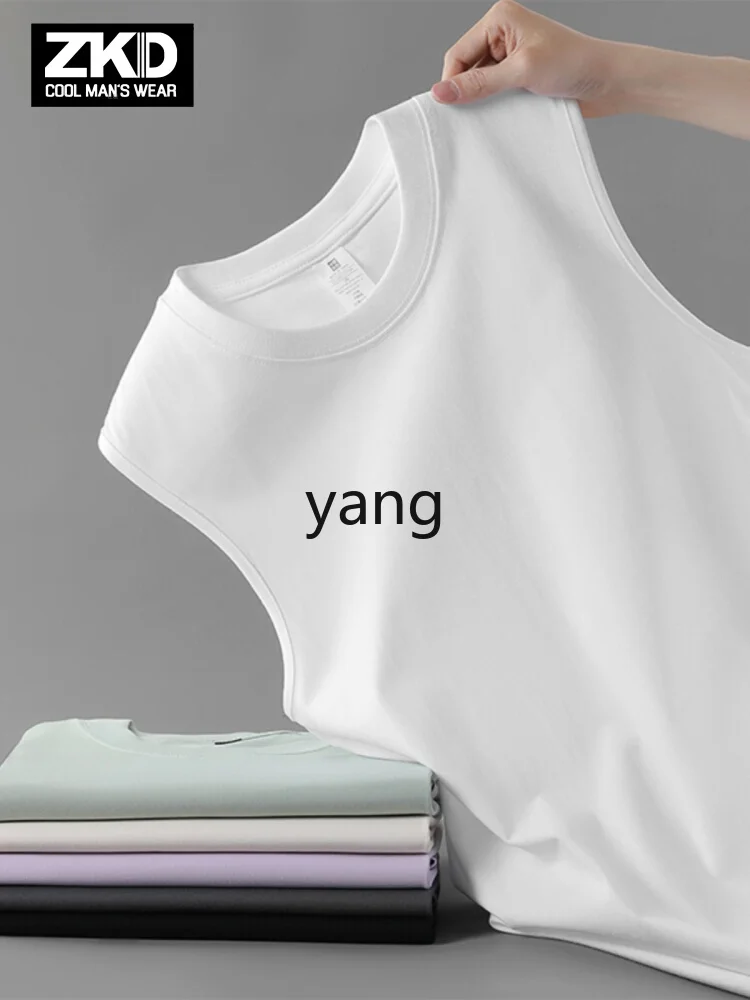 LMM Camiseta blanca de algodón de alta gama con cuello redondo, chaleco sin mangas, chaleco deportivo para fitness para hombre