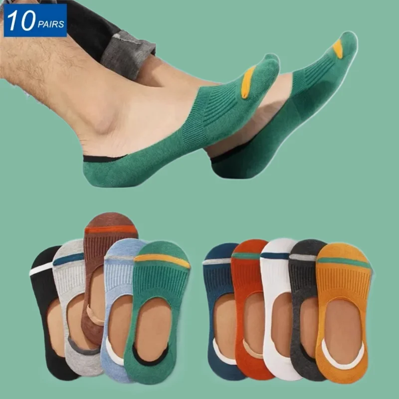 Calcetines tobilleros invisibles antideslizantes para hombre, calcetín de algodón de alta calidad, absorbente de sudor, 10 pares, 2024