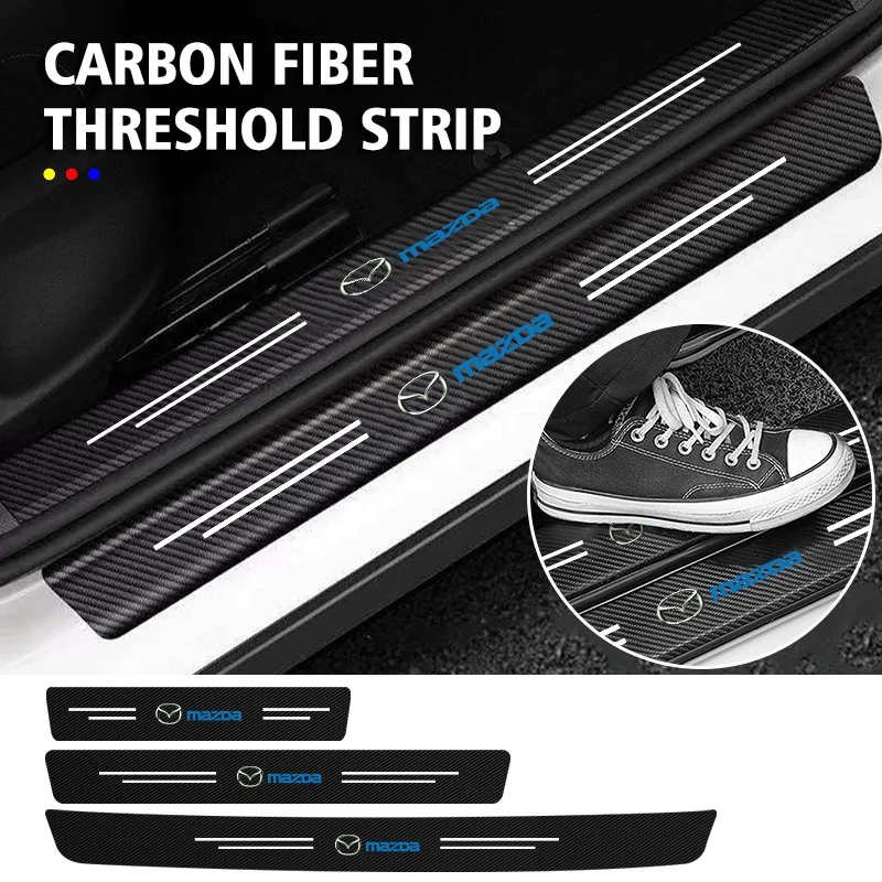 Car Door Threshold Scuff Plate Carbon Fiber Sill Protector Sticker For Mazda Atenza Demio CX3 CX5 CX7 CX30 MX3 MX5 Speed MPE MS