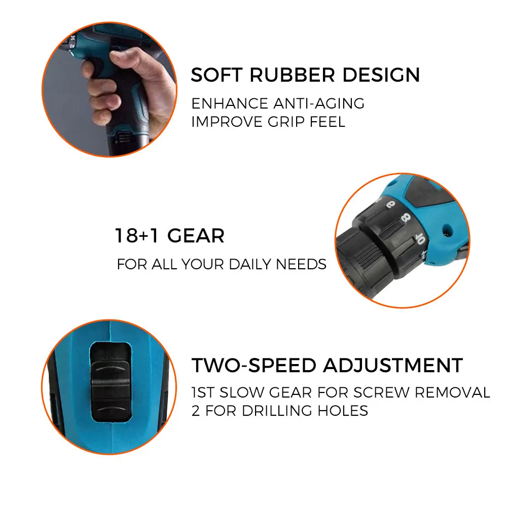 Imagem -04 - Elétrica Cordless Screwdriver Broca Driver Recarregável Broca Impacto sem Fio Mini Bateria de Lítio Carregamento Broca de Mão ue Eua Plug