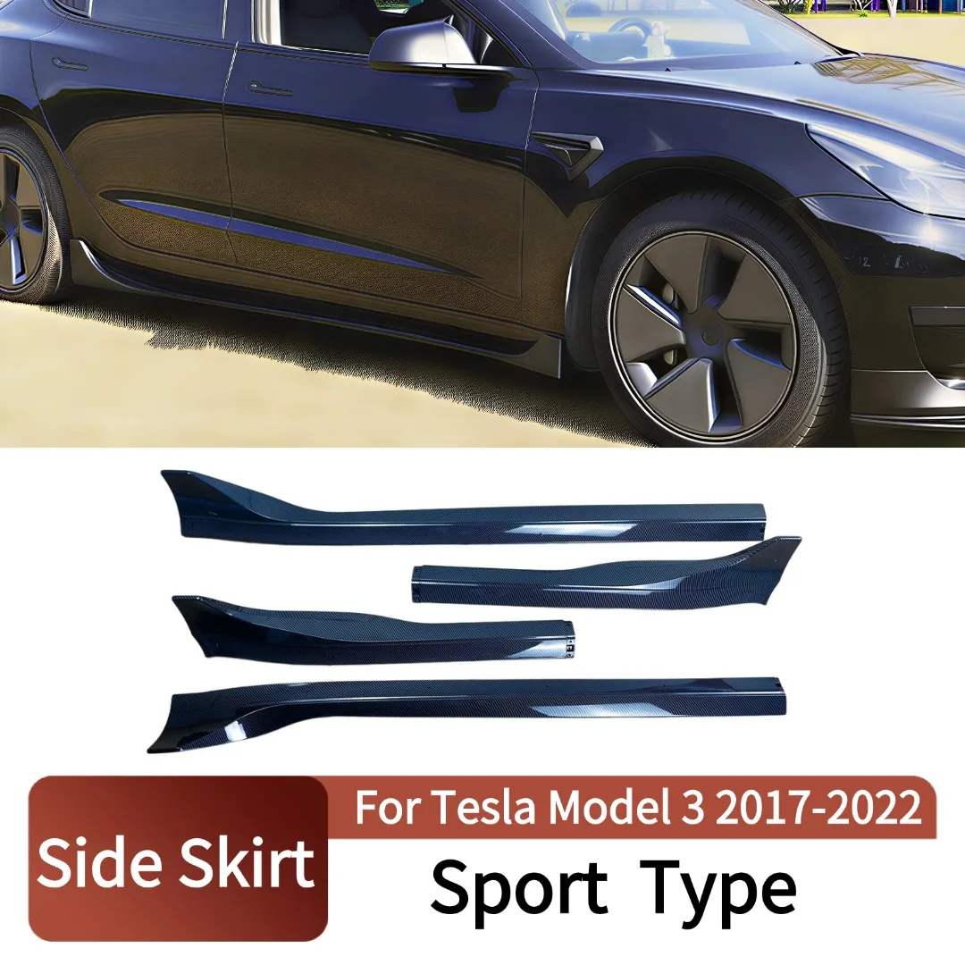 Faldones Laterales Negros Brillantes para Tesla Model 3 2017-2022 - Accesorios de Tuning y Decoración de Carrocería Ancha