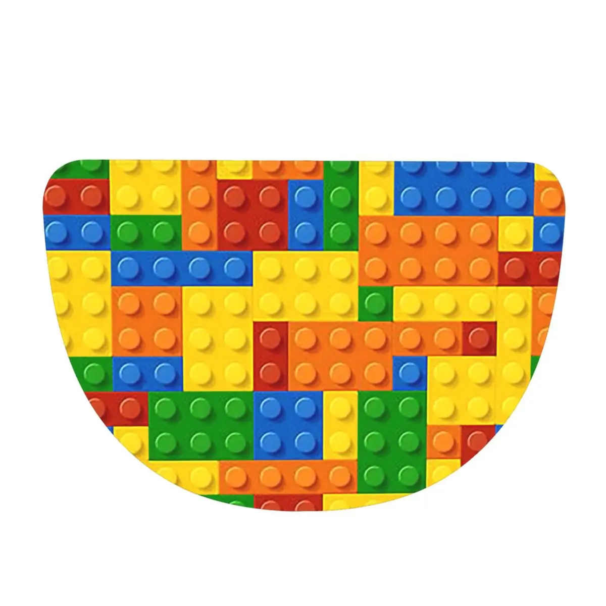 Building Blocks Construction Brick Soft Flannel Half Round Doormat Non Slip Bathroom Mat Absorbent Floor Carpet for Laundry Room