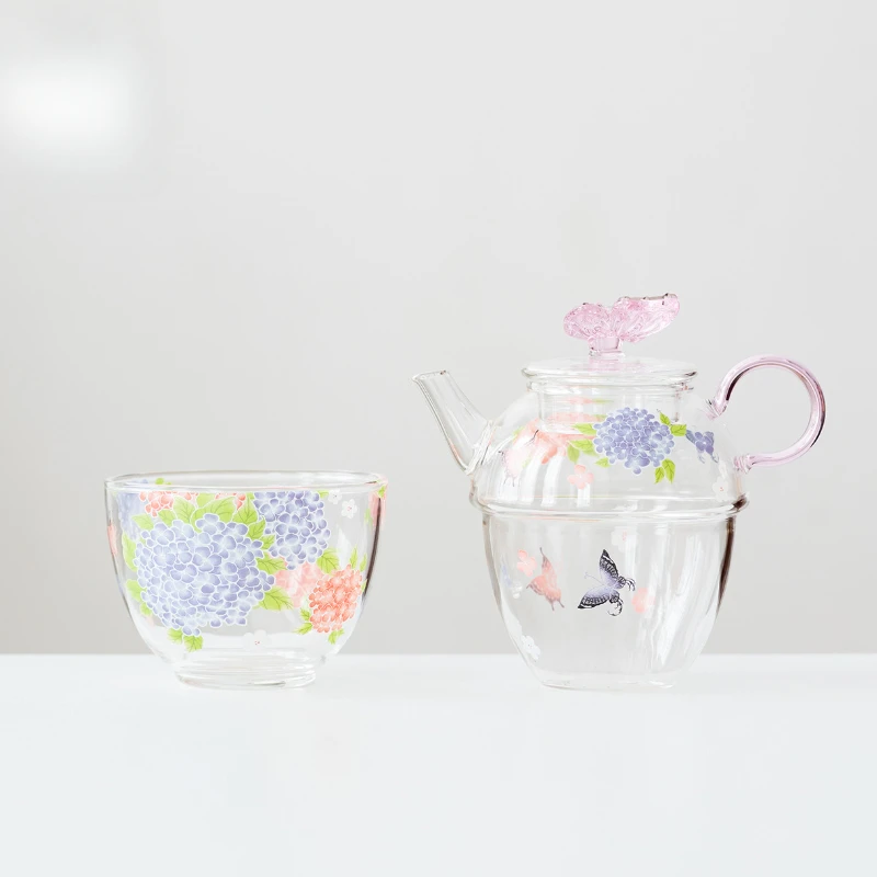 

High Borosilicate Butterfly Glass Tea Set Complete Set Boutique Set Of Cups Tea Ceremony Set Teapot And Tea Cup Set For Tea Gift
