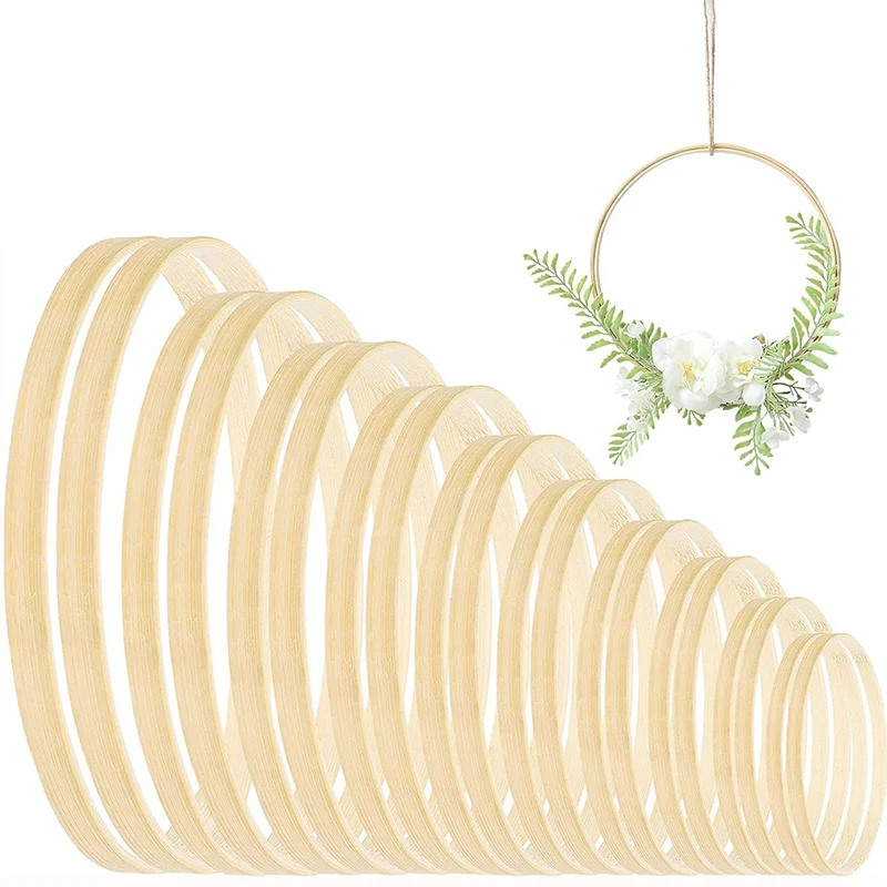 2Pcs Wooden Bamboo Floral Hoop Wreath Macrame Craft Hoop Rings 10/12/15/18/20cm DIY Wedding Wreath Wall Hanging Decoration