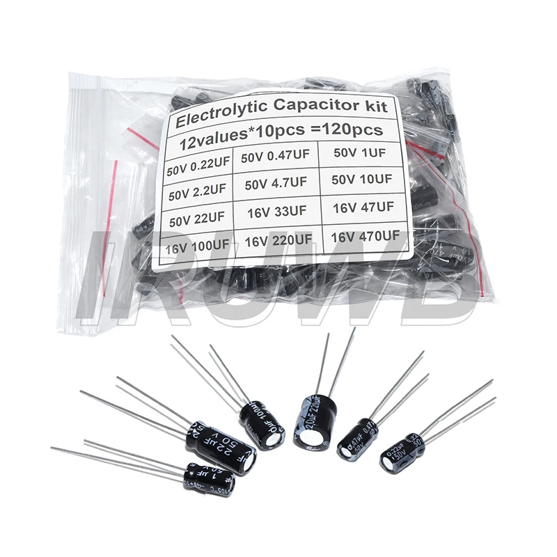 120 Stück 1 Set 12 Werte 0,22UF-470UF 16V 50V Aluminium-Elektrolyt-Kondensator-Sortiment-Kit Set-Pack