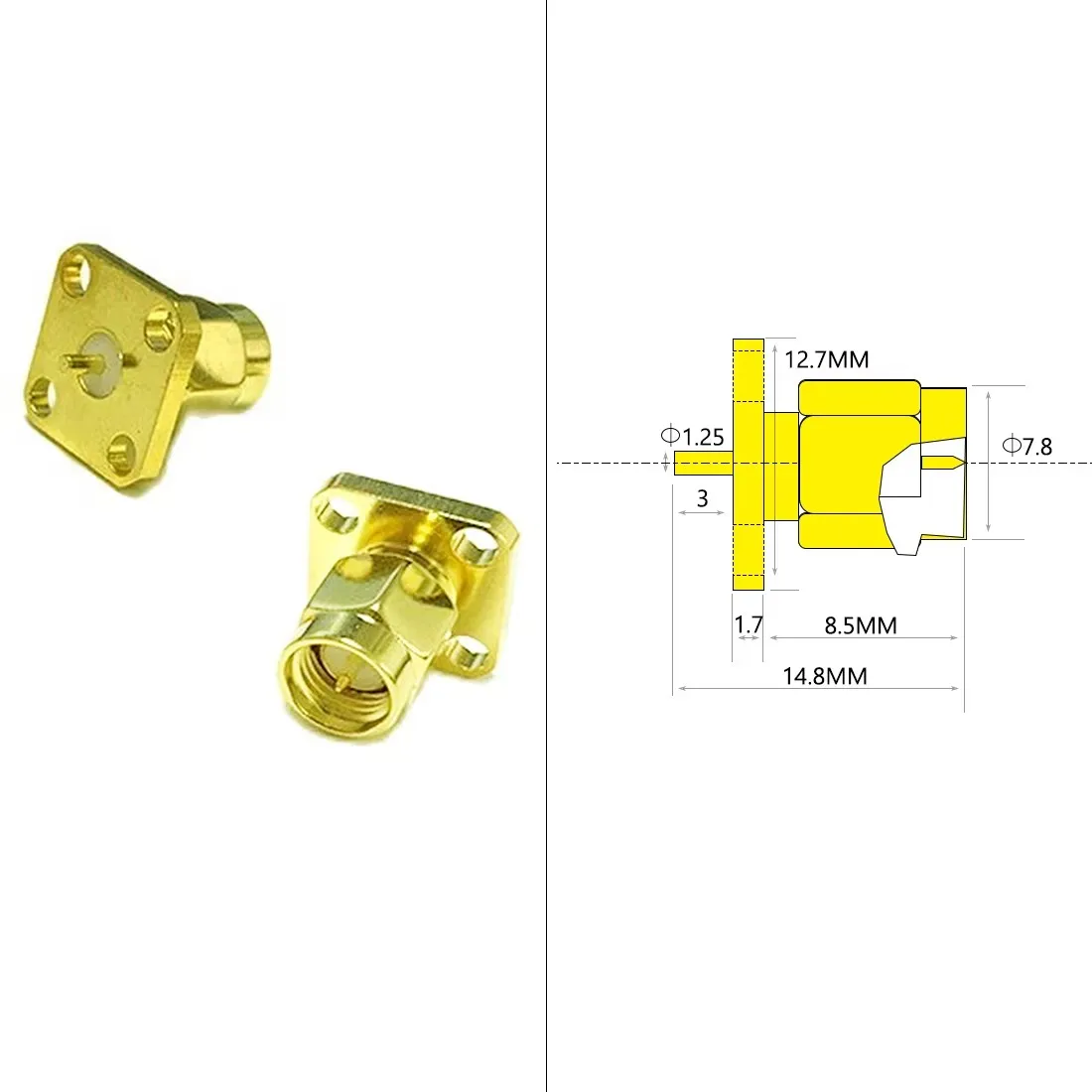 1PC SMA Stecker/Buchse Stecker Jack RF Coax Stecker 4-Loch Panel Mount Flansch Chassis mit Isolation Terminal Vergoldet NEUE – Detail 2