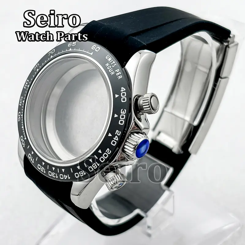 39MM Sapphire Glass Watch Case Rubber Strap Rose gold Silver Watch Accessories Parts for Daytona VK63 Movement Men 29.5MM Dial - Image 14
