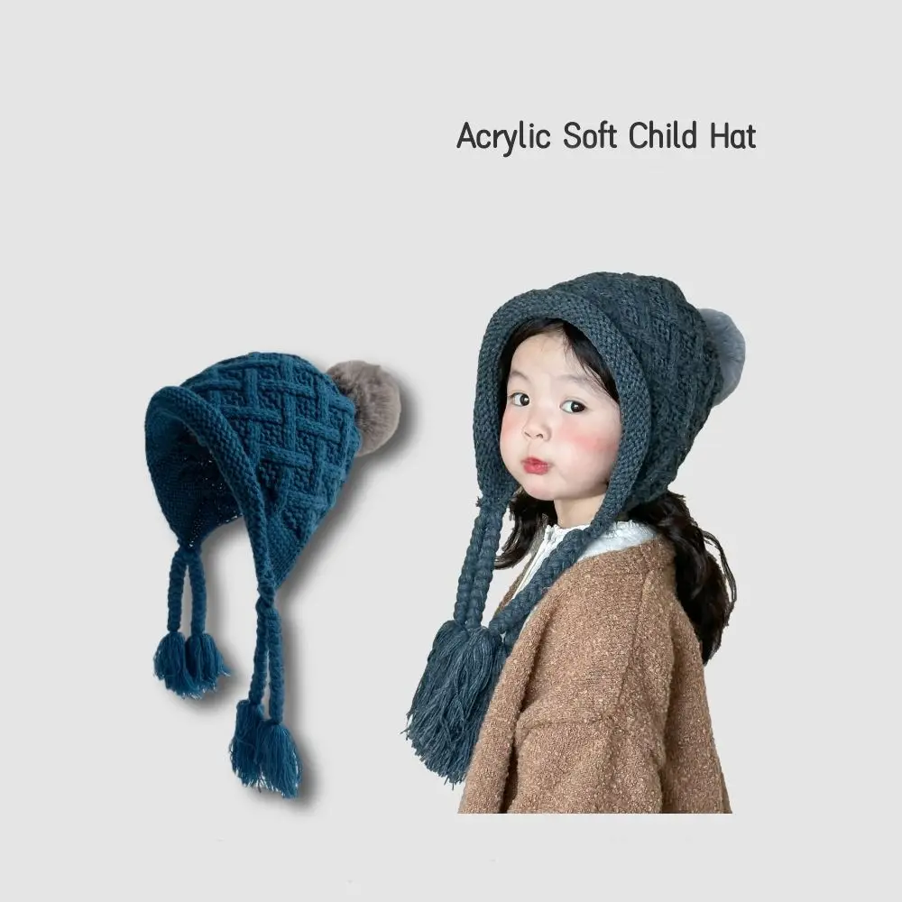 

New Autumn Winter Knitted Hat Warm Tassel Pigtail Princess Hat Cold Proof Windproof EarFlaps Hat for Children