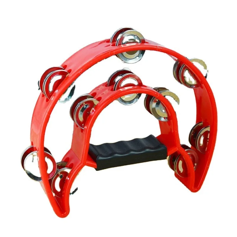 

Tambourine Double Row Metal Jingle Handbell Percussion Half Moon Tambourine Instrument Children's and Adult Party Gifts