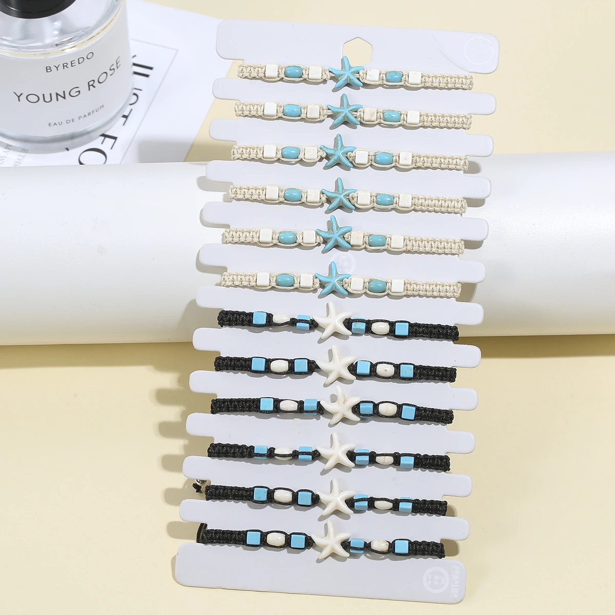 New 12pcs/set Starfish Stone Charms Bracelet Set Acrylic Beaded Adjustable Rope Bracelets For Women's Jewelry Gifts