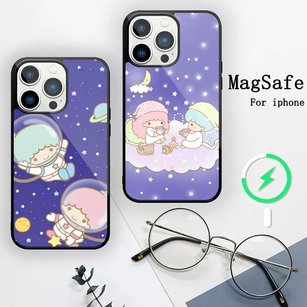 MINISO Sanrio Little Twin Stars Phone Case For iPhone 11 12 13 14 15 Mini Pro XS Max X S Plus XR Magnetic Attraction Shell