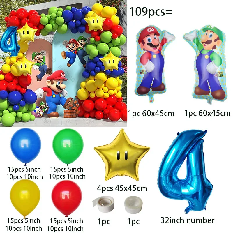 سوبر ماريو براذرز احباط بالون لويجي الخوخ الأميرة الشكل تصميم بالون الأطفال حفلة عيد ميلاد خلفية الديكور الدعامة