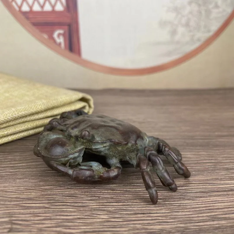 Solid large crab handmade Japanese ceremony accessory, small ornament, antique copperware, copper sculpture, tea pet