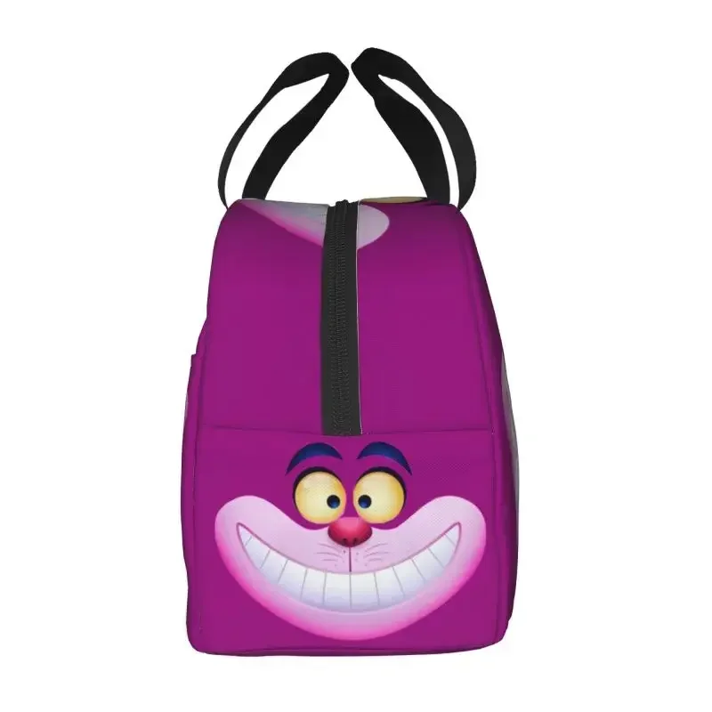 Smiling Cheshire Cat Insulated Lunch Bag Reusable Cooler Thermal Bento Box Women Children Food Container Tote Bags