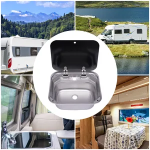 Space Saving RV Sink Semi Recessed Installation with Tempered Glass Cover for Compact Camper Kitchen and Outdoor Adventures