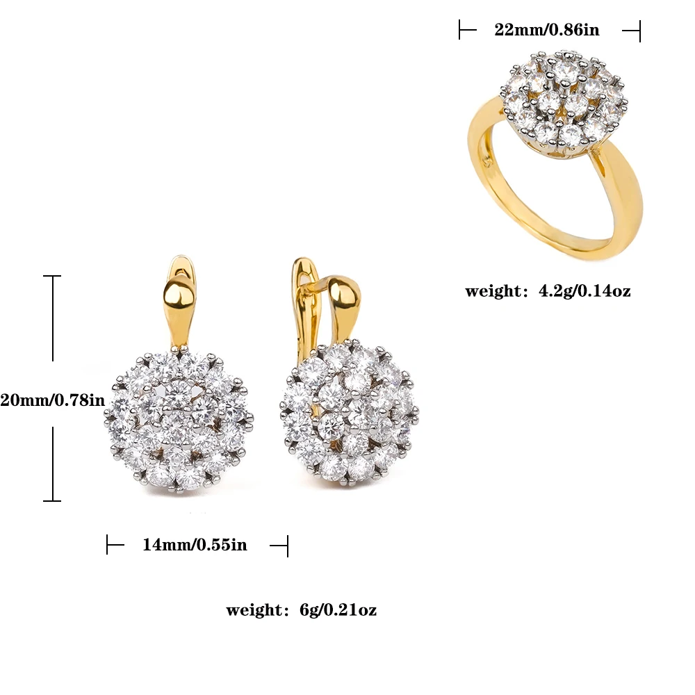 Shiny inlaid inlaid vermiculite earrings rings set Copper plated 14K gold fashion jewelry luxury gift exquisite accessories